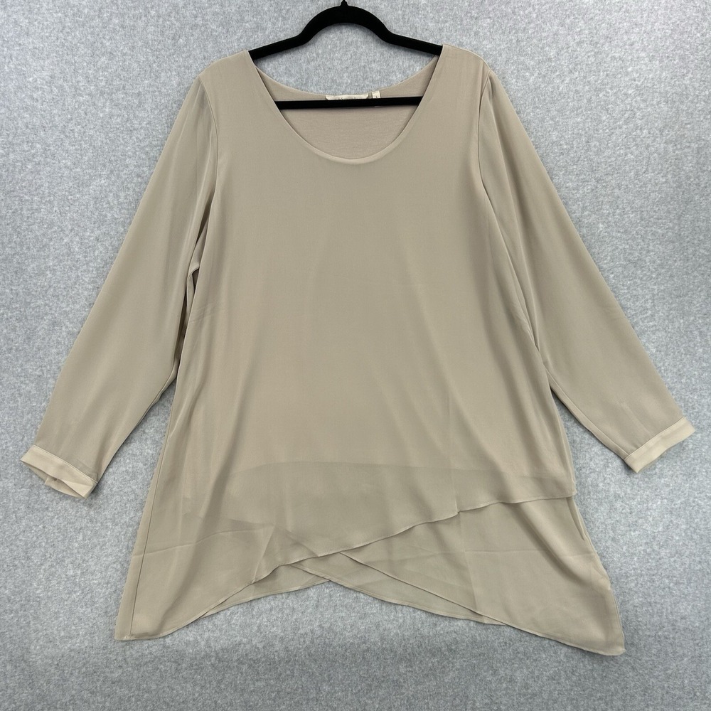 Soft Surroundings Tunic Top‎ Sz L Beige Asymmetric Layered Hem Sheer Classic EUC